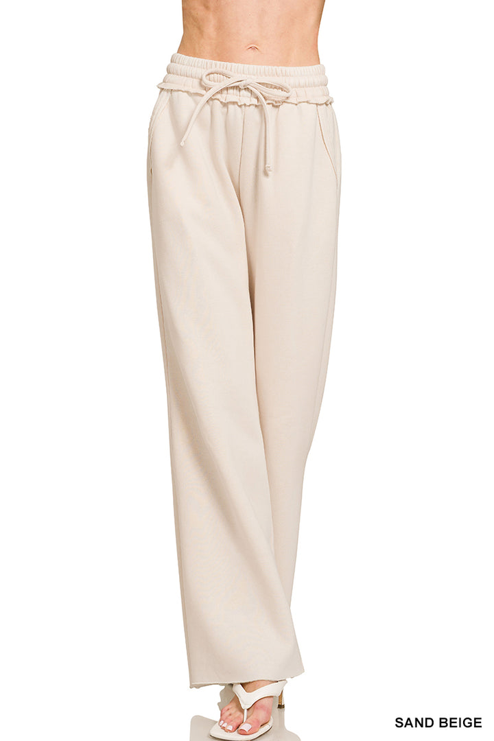 Zenana Acid Washed Fleece Palazzo Sweat Pant OPW-4343Y