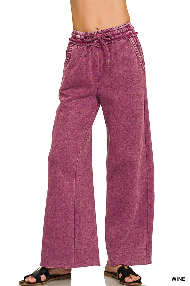 Zenana Acid Washed Fleece Palazzo LONG Sweat Pant OPW-4343Y