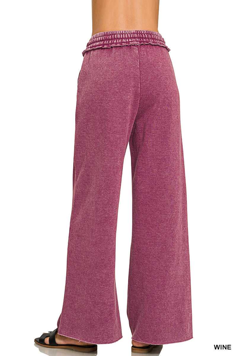Zenana Acid Washed Fleece Palazzo LONG Sweat Pant OPW-4343Y