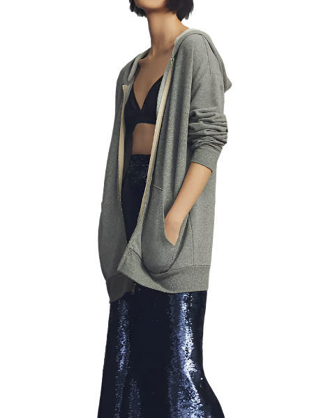 TLA Oversized Zip Up Hoodie - Heather Grey - Side View