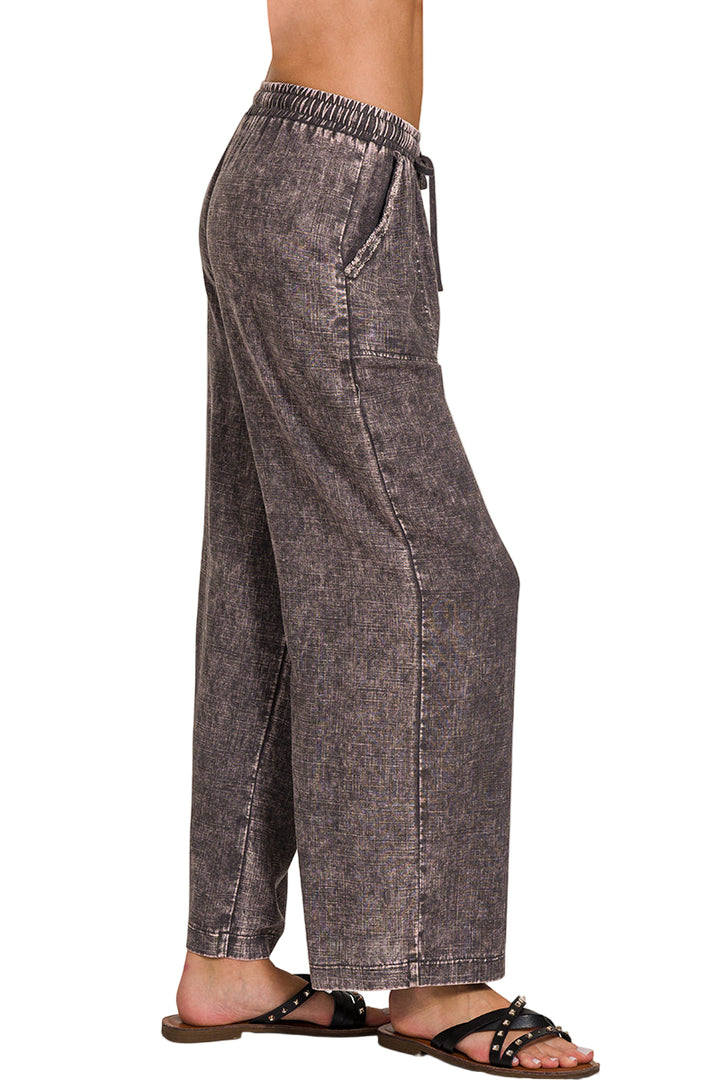 Zenana Linen Blend Palazzo Pant - Ash Grey - Side View