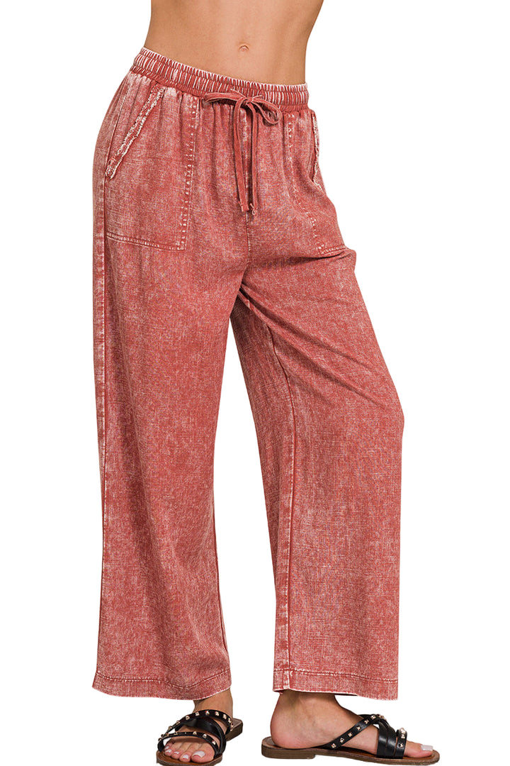 Zenana Linen Blend Palazzo Pant - Rust - Front View