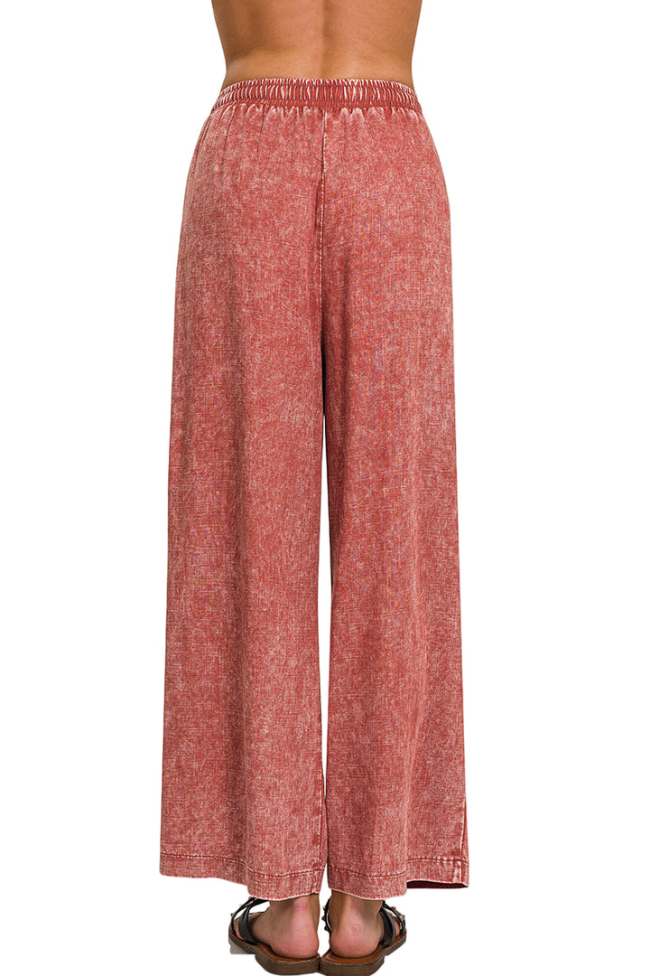 Zenana Linen Blend Palazzo Pant - Rust - Back View
