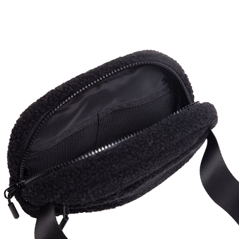 Quinn Belt Bag Black Sherpa unzipped