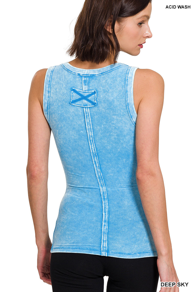 Zenana Mineral Washed Ribbed Knit Tank RTW-8442