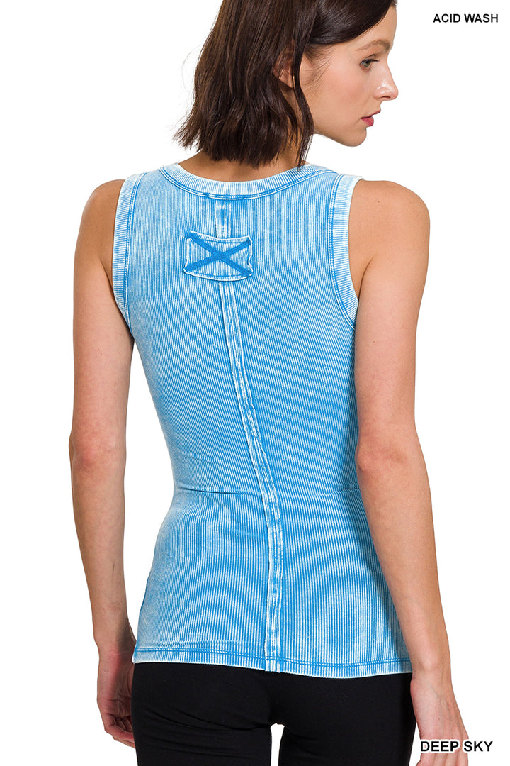Zenana Mineral Washed Ribbed Knit Tank RTW-8442