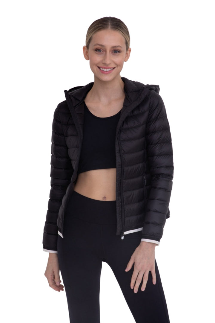 Mono B Padded Puffer Jacket with Hood SB041 - Black - Front View