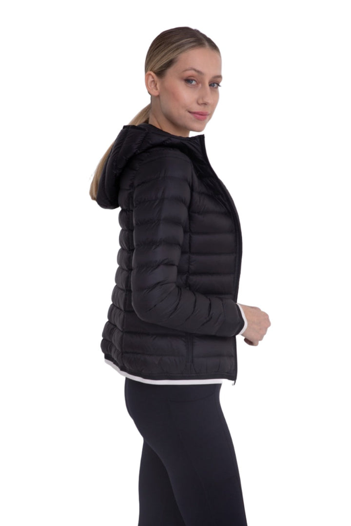 Mono B Padded Puffer Jacket with Hood SB041 - Black - Side View