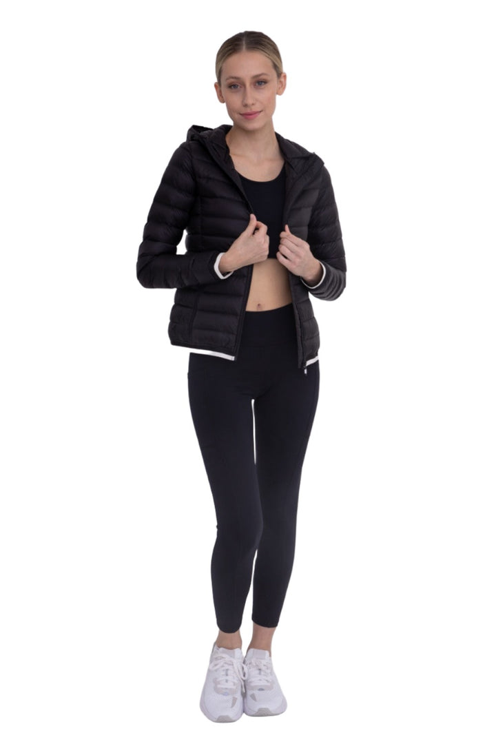 Mono B Padded Puffer Jacket with Hood SB041 - Black - Front Full View