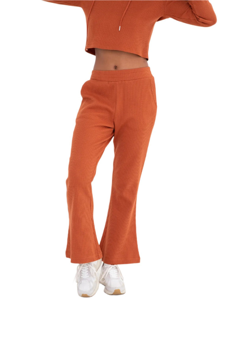 Mono B Waffle Knit Flared Lounge Pant Floods - Cinnamon - Front View