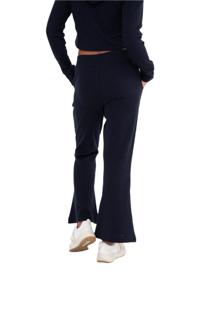 Mono B Waffle Knit Flared Lounge Pant Floods - Dark Navy - Back View