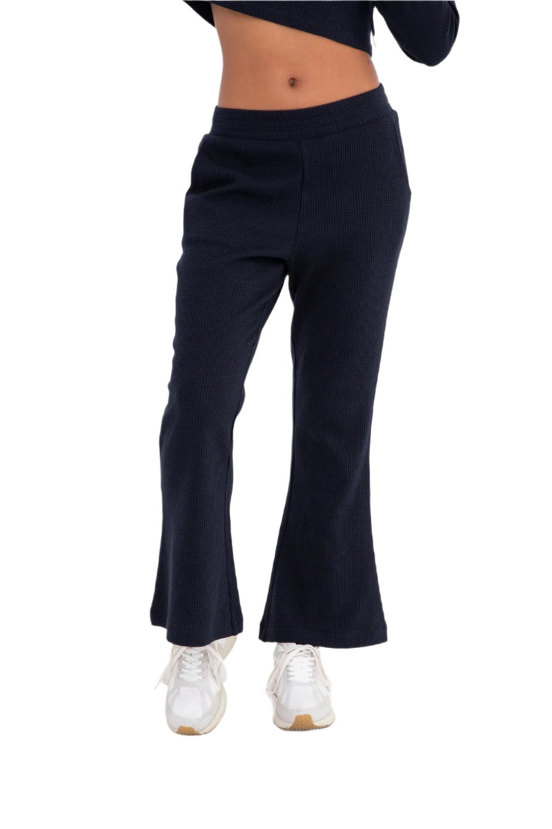 Mono B Waffle Knit Flared Lounge Pant Floods - Dark Navy - Front View