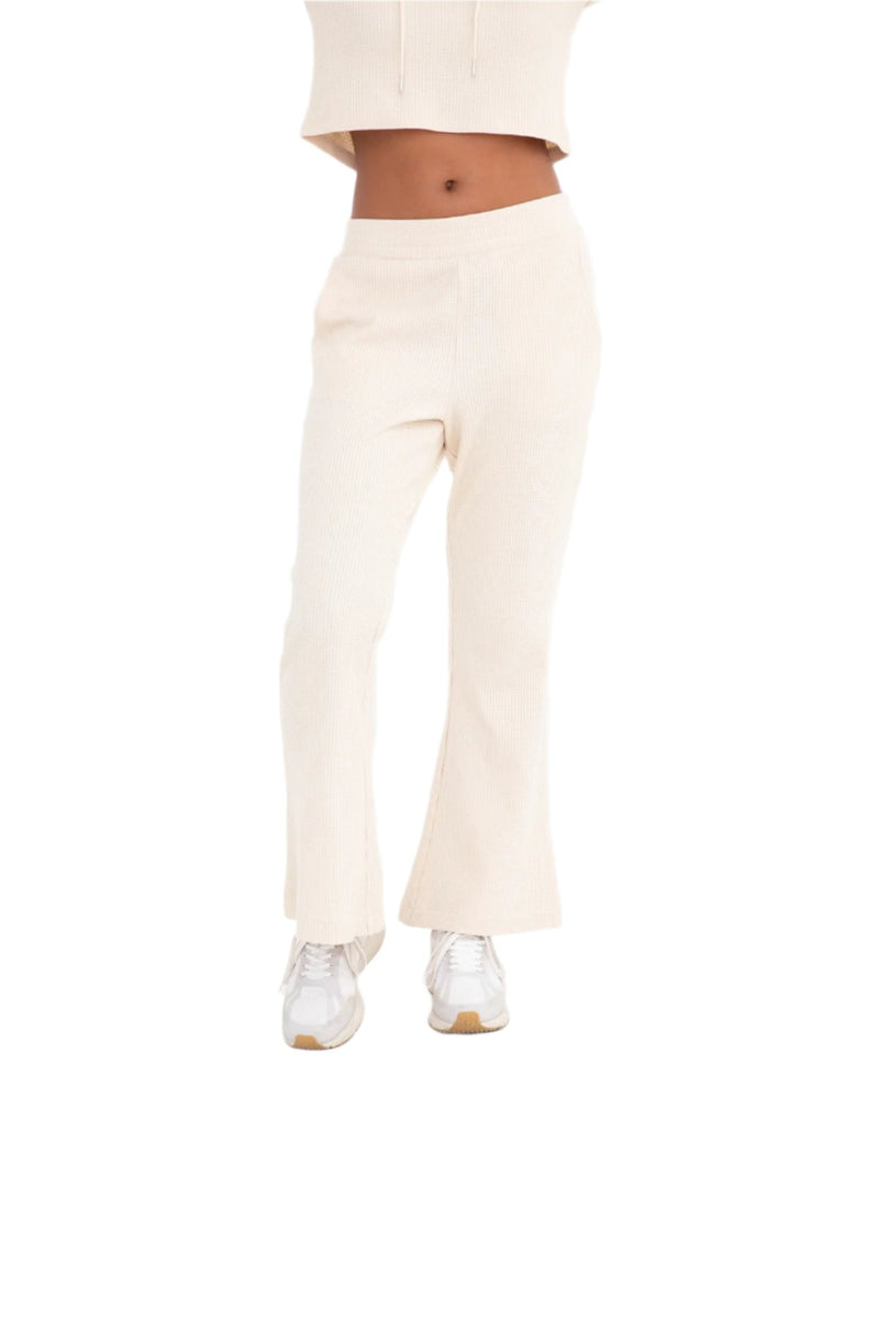 Mono B Waffle Knit Flared Lounge Pant Floods - Natural - Front View