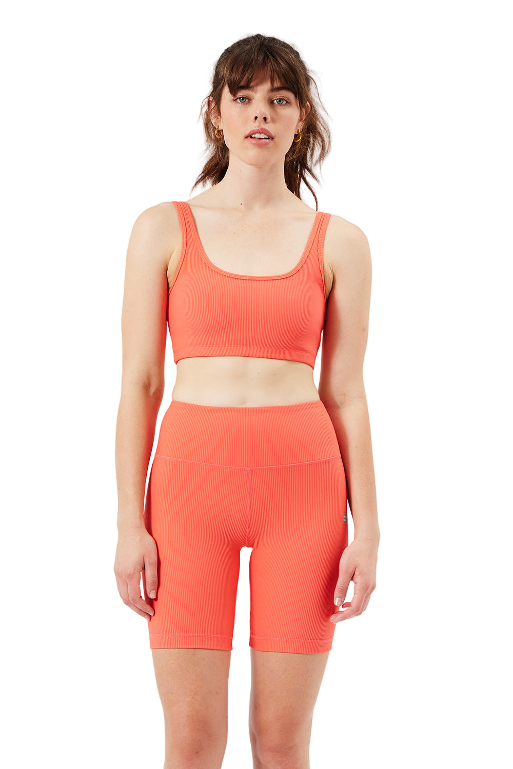Cream Yoga Scarlett ribbed sports bra - Pop Orange - Front View