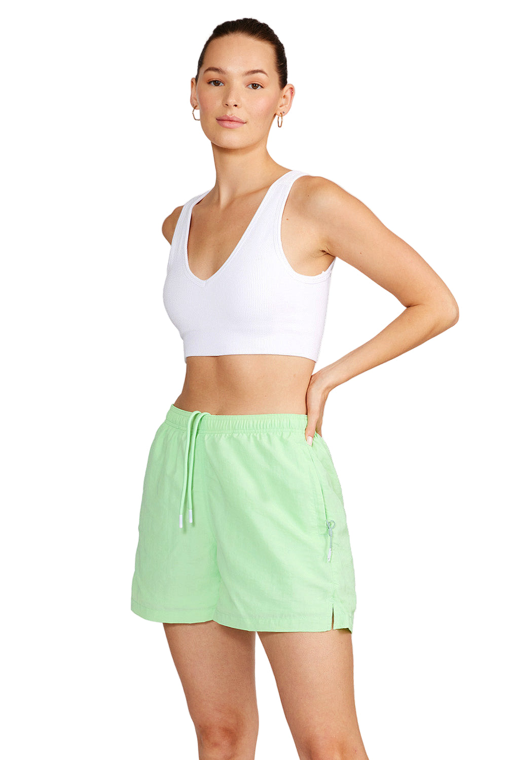 Cream Yoga Sage v-neck seamless bra top - White - Side View