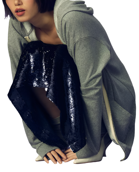 TLA Oversized Zip Up Hoodie - Heather Grey - Rear View