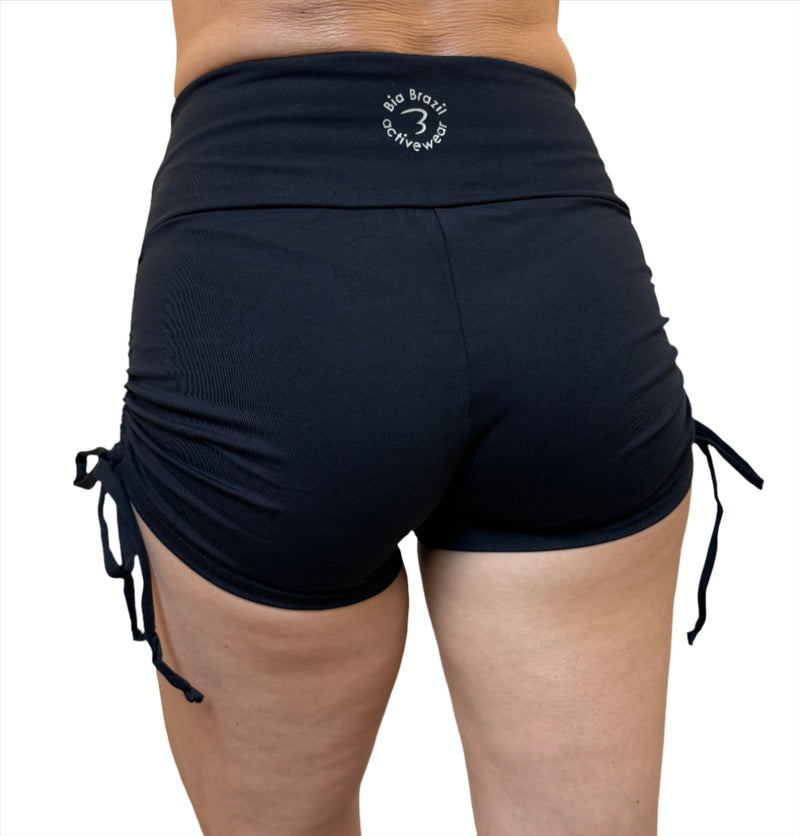 Bia Brazil Activewear Side Tie Shorts - Black - Back View