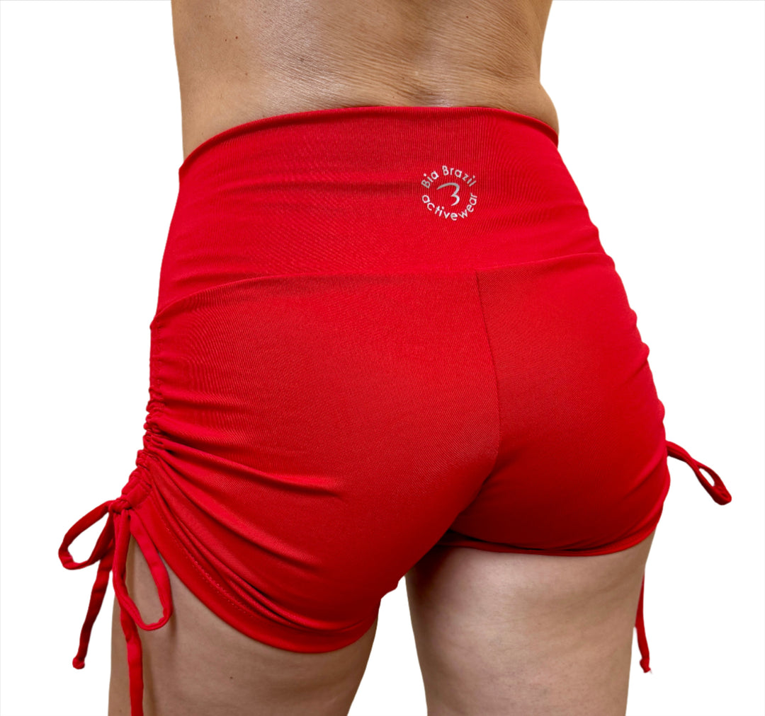 Bia Brazil Activewear Side Tie Shorts - Red - Back Rear View