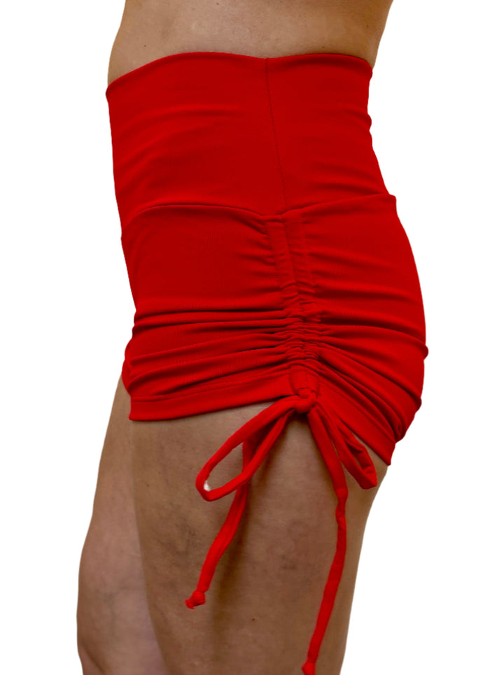 Bia Brazil Activewear Side Tie Shorts - Red - Side Rear View