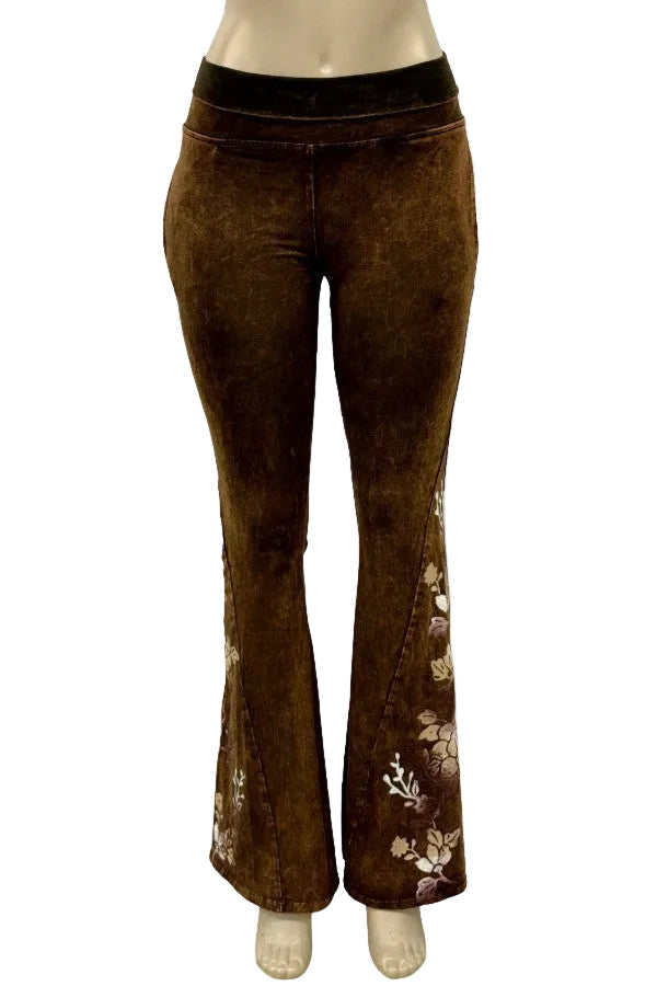 T-Party Hand Printed Woodblock Floral Wide Bootcut Flair Pant CJ5723