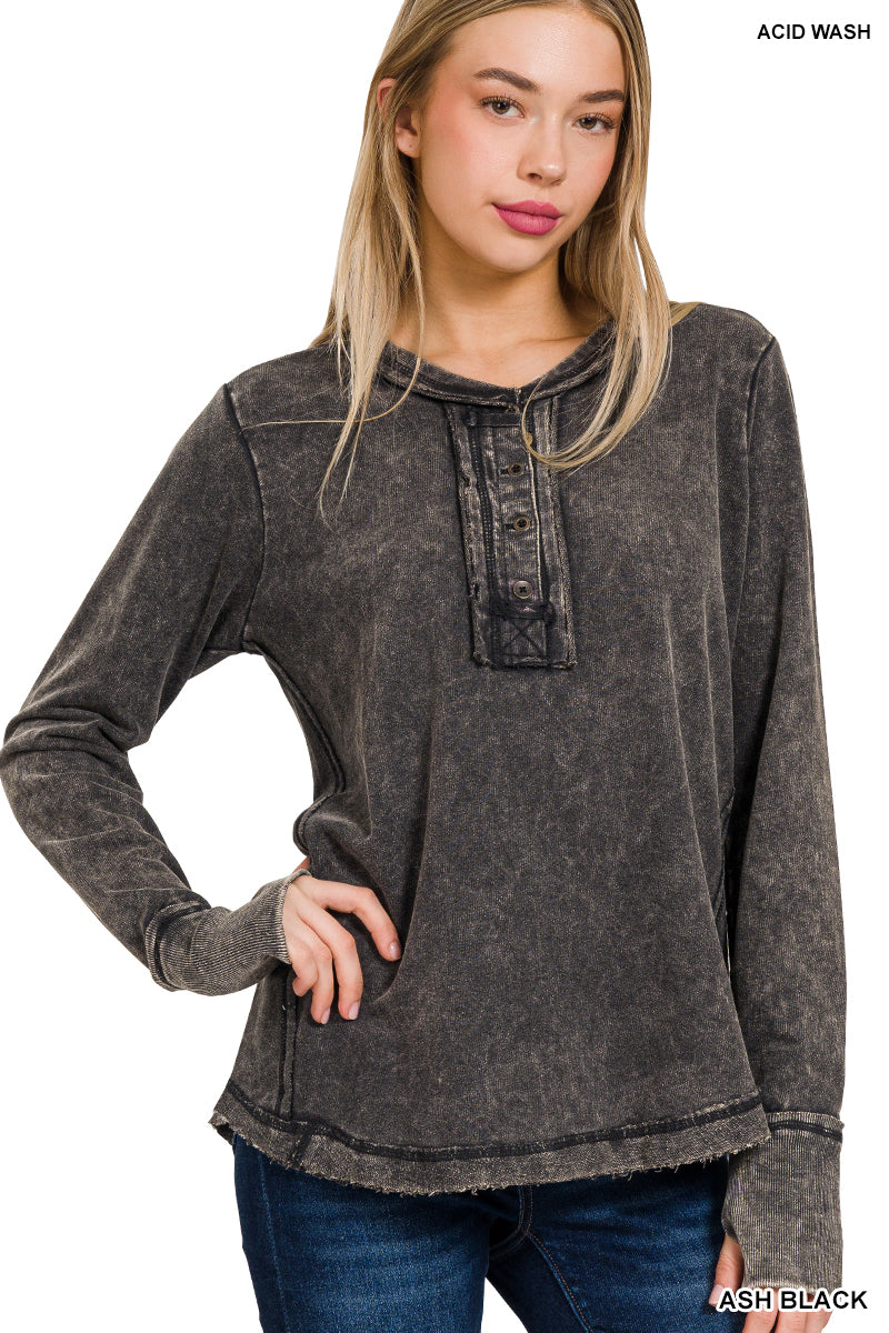 Zenana Mineral Washed Thumb Hole Cuffed Long Sleeve TTW-3319