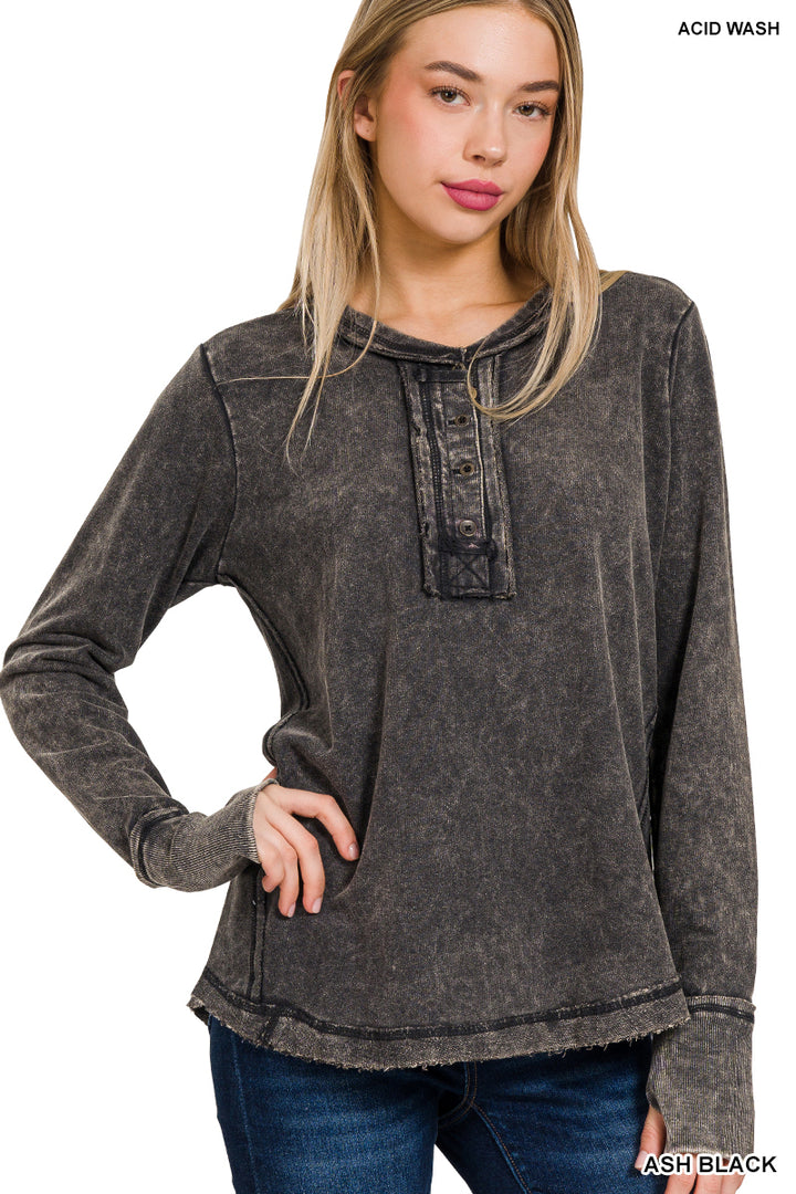Zenana Mineral Washed Thumb Hole Cuffed Long Sleeve TTW-3319