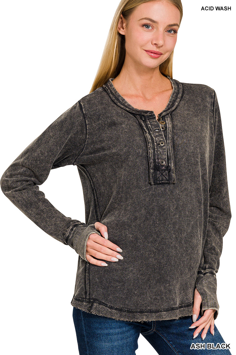 Zenana Mineral Washed Thumb Hole Cuffed Long Sleeve TTW-3319