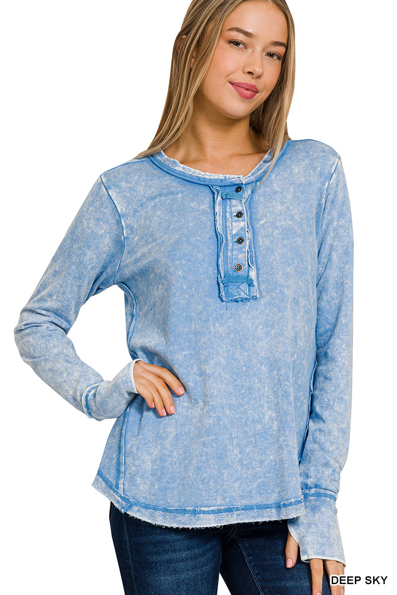 Zenana Mineral Washed Thumb Hole Cuffed Long Sleeve TTW-3319