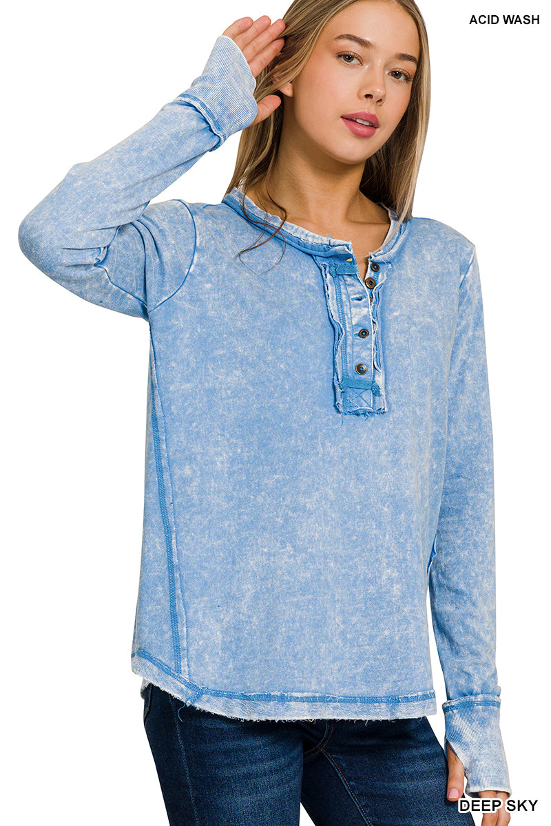 Zenana Mineral Washed Thumb Hole Cuffed Long Sleeve TTW-3319