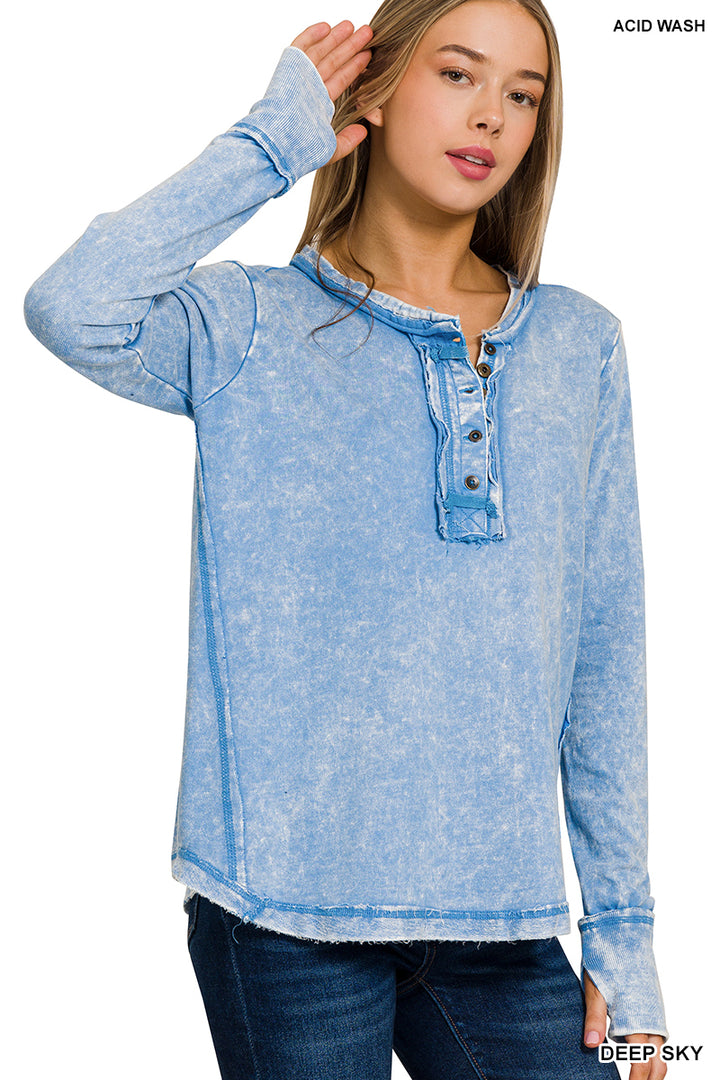 Zenana Mineral Washed Thumb Hole Cuffed Long Sleeve TTW-3319
