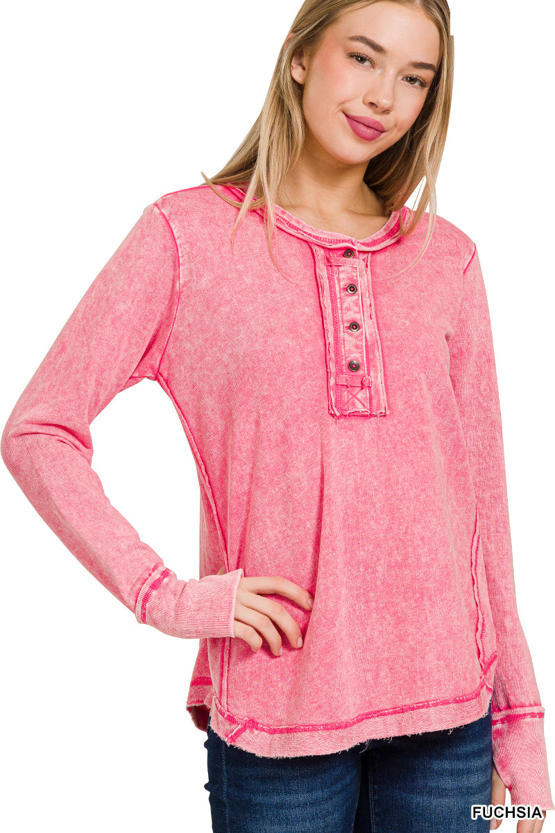 Zenana Mineral Washed Thumb Hole Cuffed Long Sleeve TTW-3319