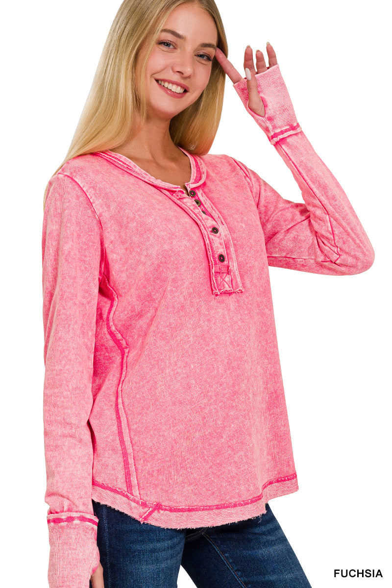 Zenana Mineral Washed Thumb Hole Cuffed Long Sleeve TTW-3319