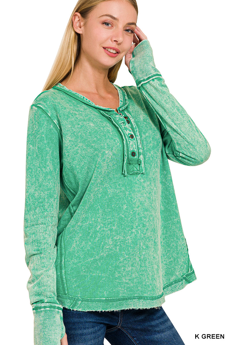 Zenana Mineral Washed Thumb Hole Cuffed Long Sleeve TTW-3319