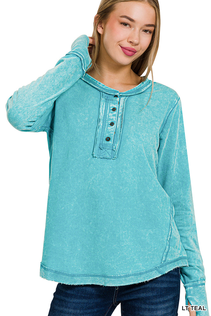 Zenana Mineral Washed Thumb Hole Cuffed Long Sleeve TTW-3319