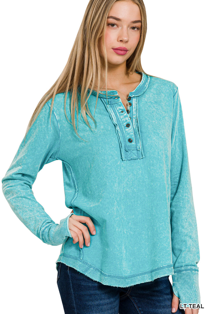 Zenana Mineral Washed Thumb Hole Cuffed Long Sleeve TTW-3319