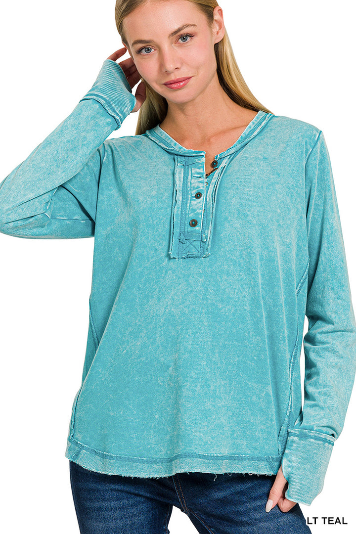 Zenana Mineral Washed Thumb Hole Cuffed Long Sleeve TTW-3319