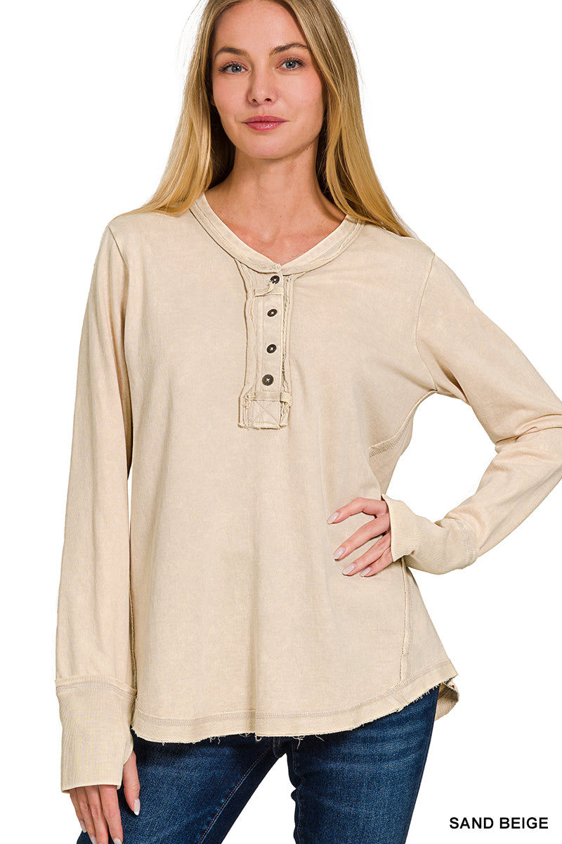 Zenana Mineral Washed Thumb Hole Cuffed Long Sleeve TTW-3319