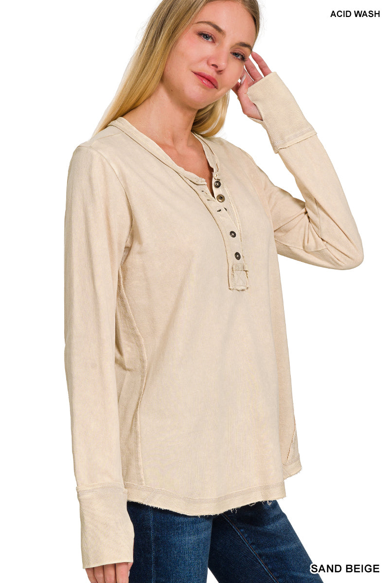 Zenana Mineral Washed Thumb Hole Cuffed Long Sleeve TTW-3319