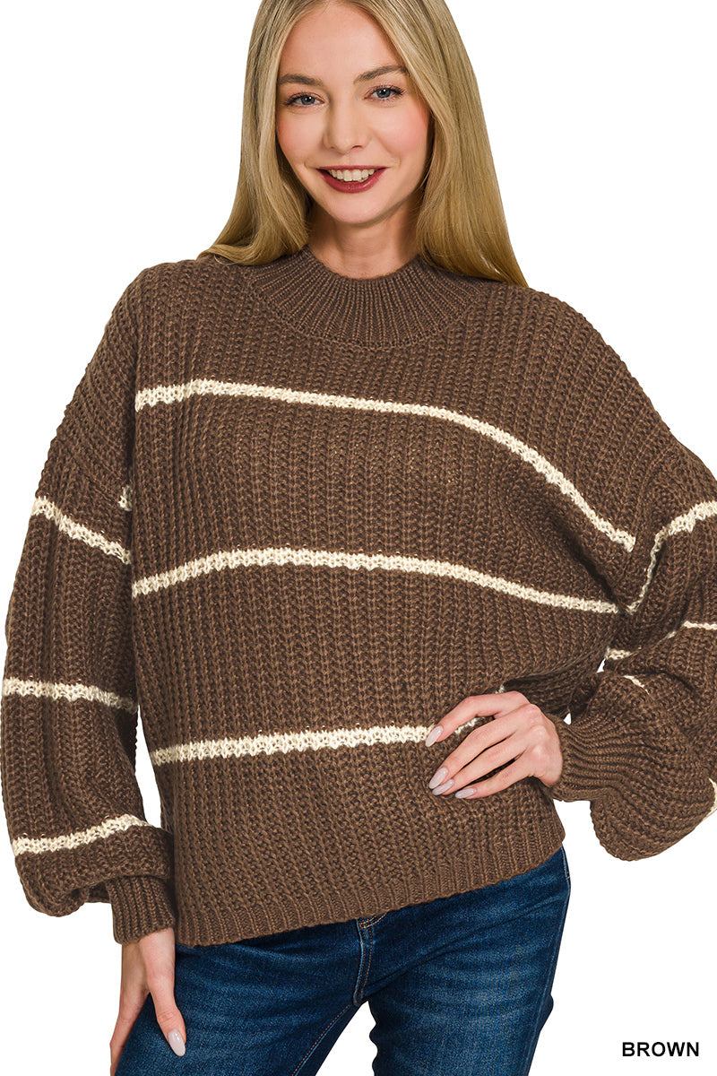 Zenana Oversized Striped Sweater TW-2541