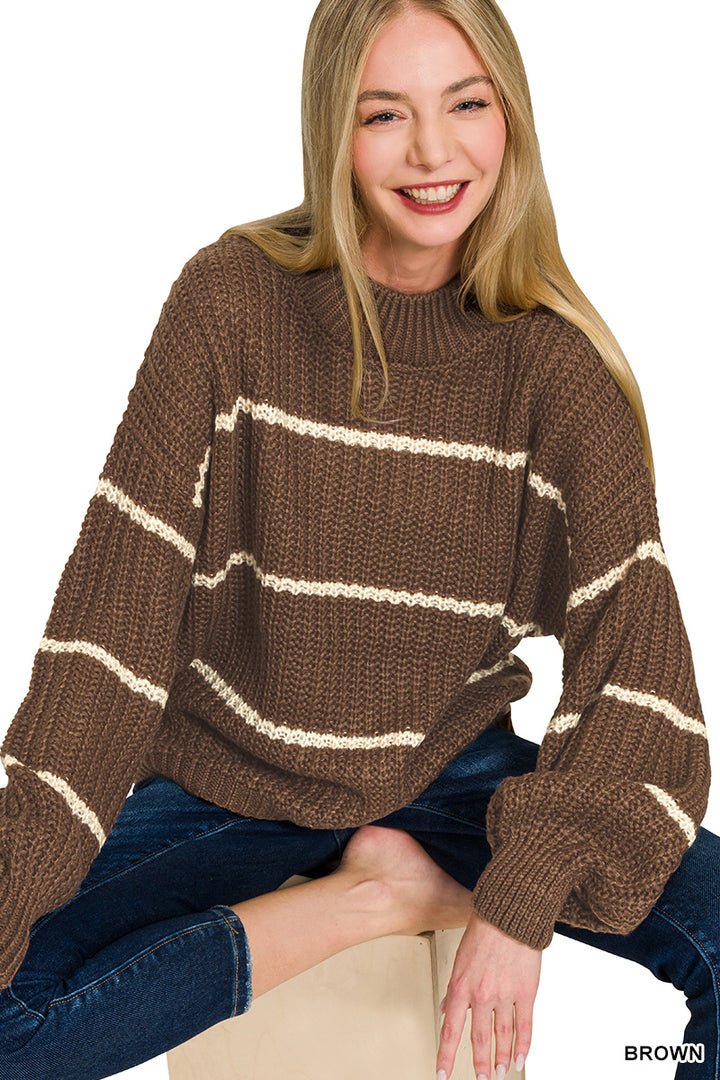 Zenana Oversized Striped Sweater TW-2541