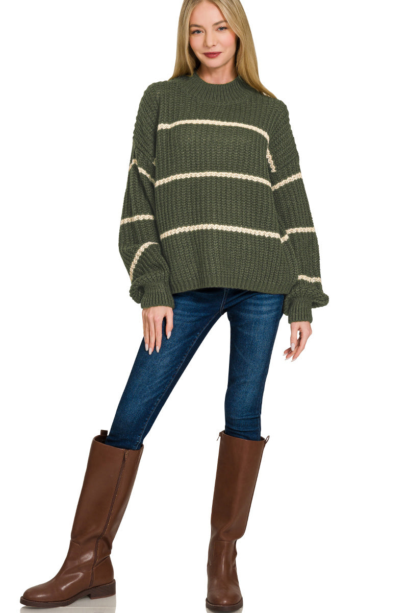 Zenana Oversized Striped Sweater TW-2541