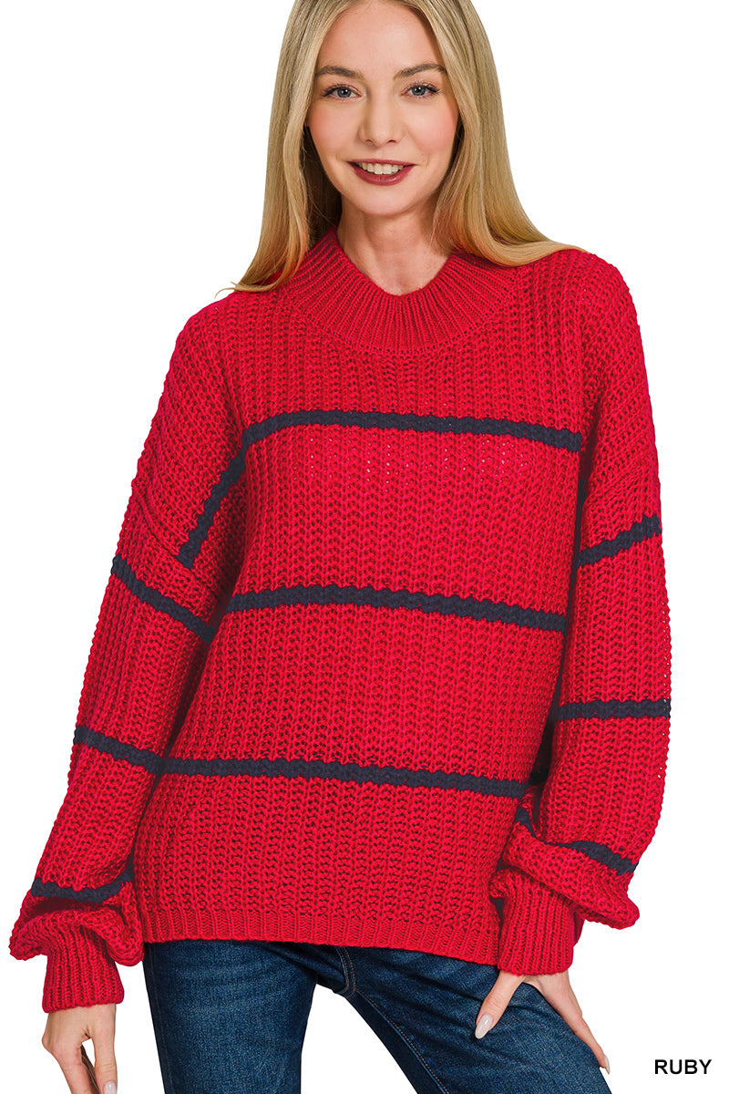 Zenana Oversized Striped Sweater TW-2541