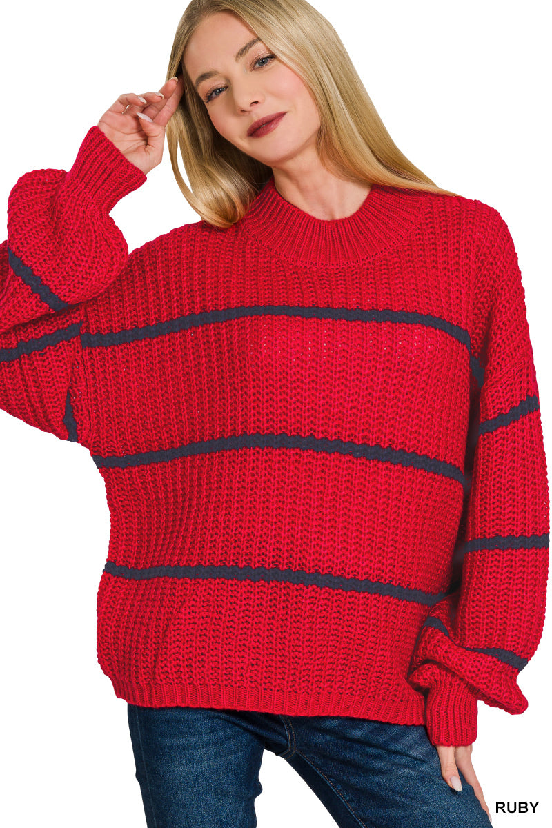 Zenana Oversized Striped Sweater TW-2541