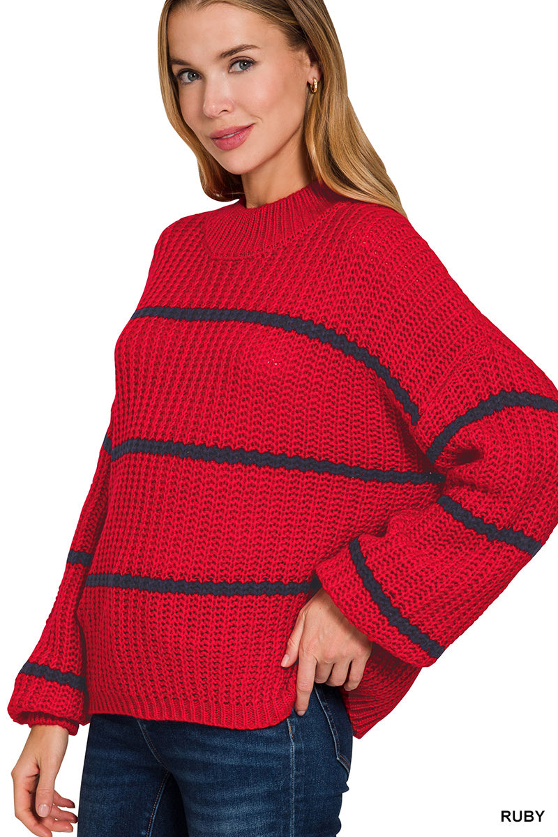 Zenana Oversized Striped Sweater TW-2541
