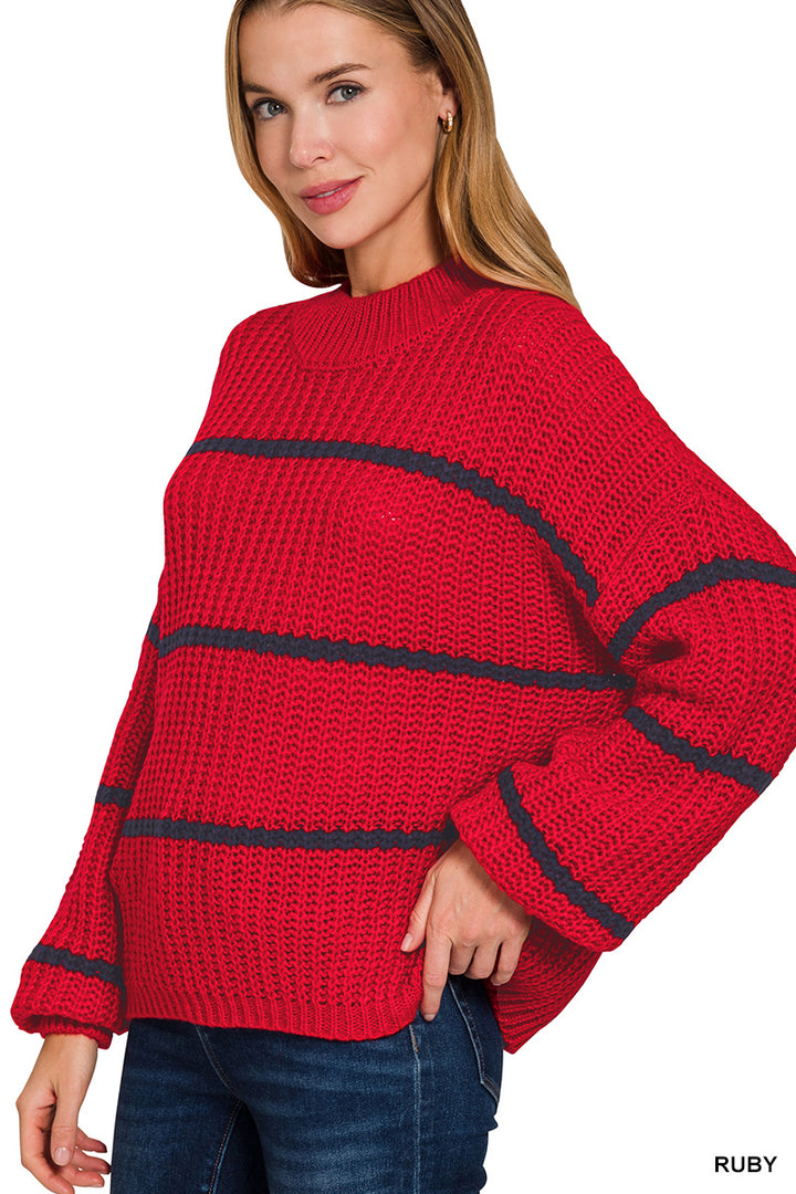 Zenana Oversized Striped Sweater TW-2541