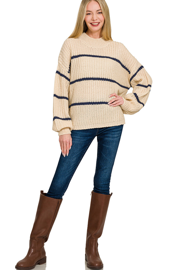 Zenana Oversized Striped Sweater TW-2541