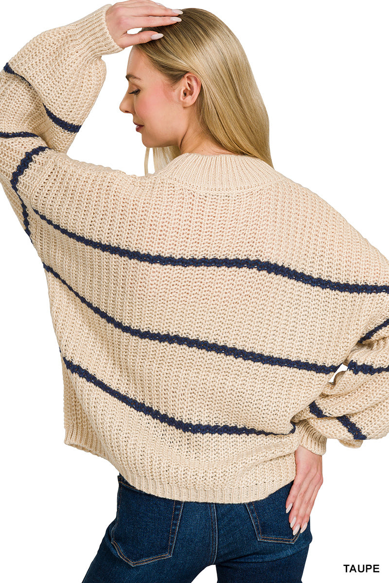 Zenana Oversized Striped Sweater TW-2541