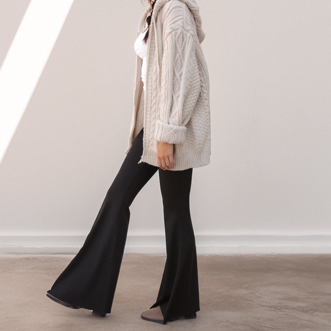 Solid Black Long Bell Bottom