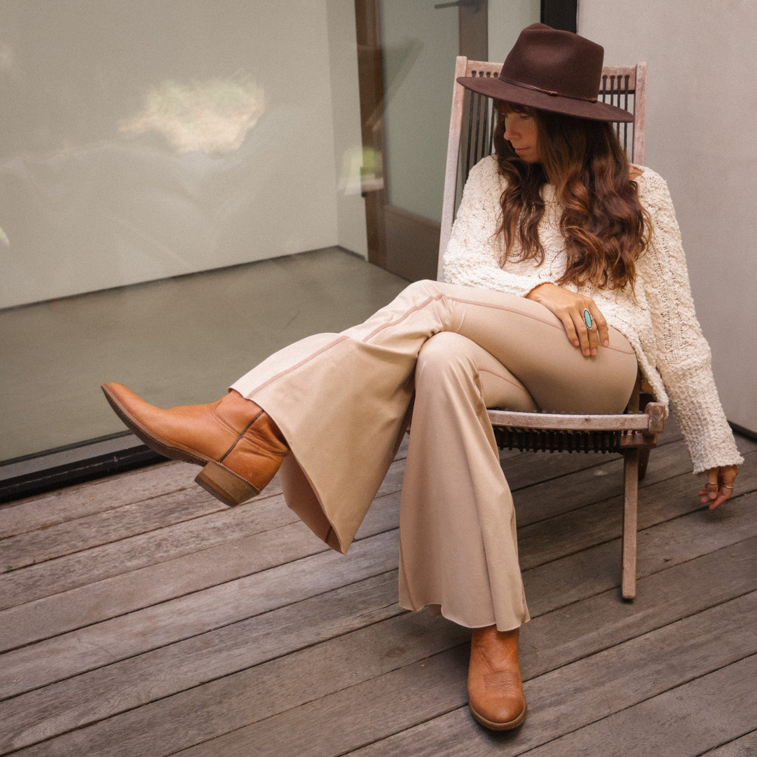 Solid Tan Crop Bell Bottom ♡