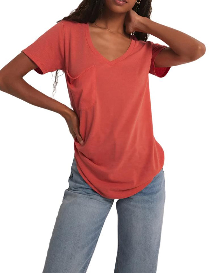 Z Supply V Neck Pocket Tee - Tango - Front View